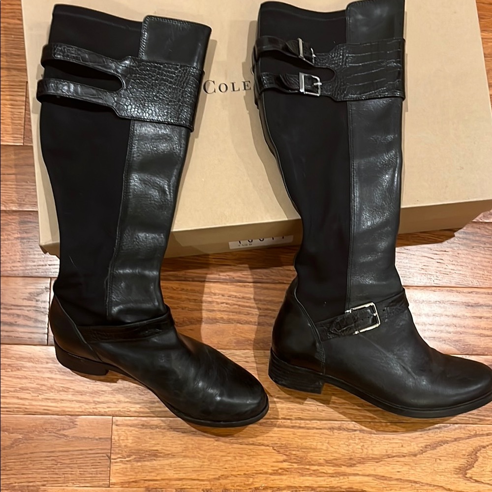 Cole Haan Nike Air Black Leather Boots with Buckle Details 7.5
